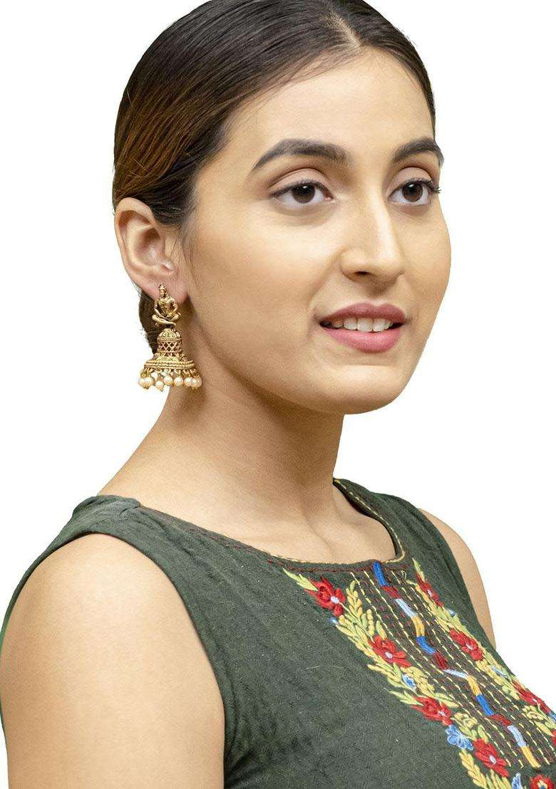 Gold-Plated Contemporary Jhumkas Earrings 30 Gms with CZ Stone for Women | Traditional Temple Jewellery for Wedding & Festive Wear | Gift for Her - Indya
