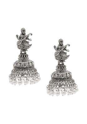 Silver-Plated Contemporary Jhumkas Earrings with CZ Stone for Women | Traditional Temple Jewellery for Wedding & Festive Wear | Gift for Her