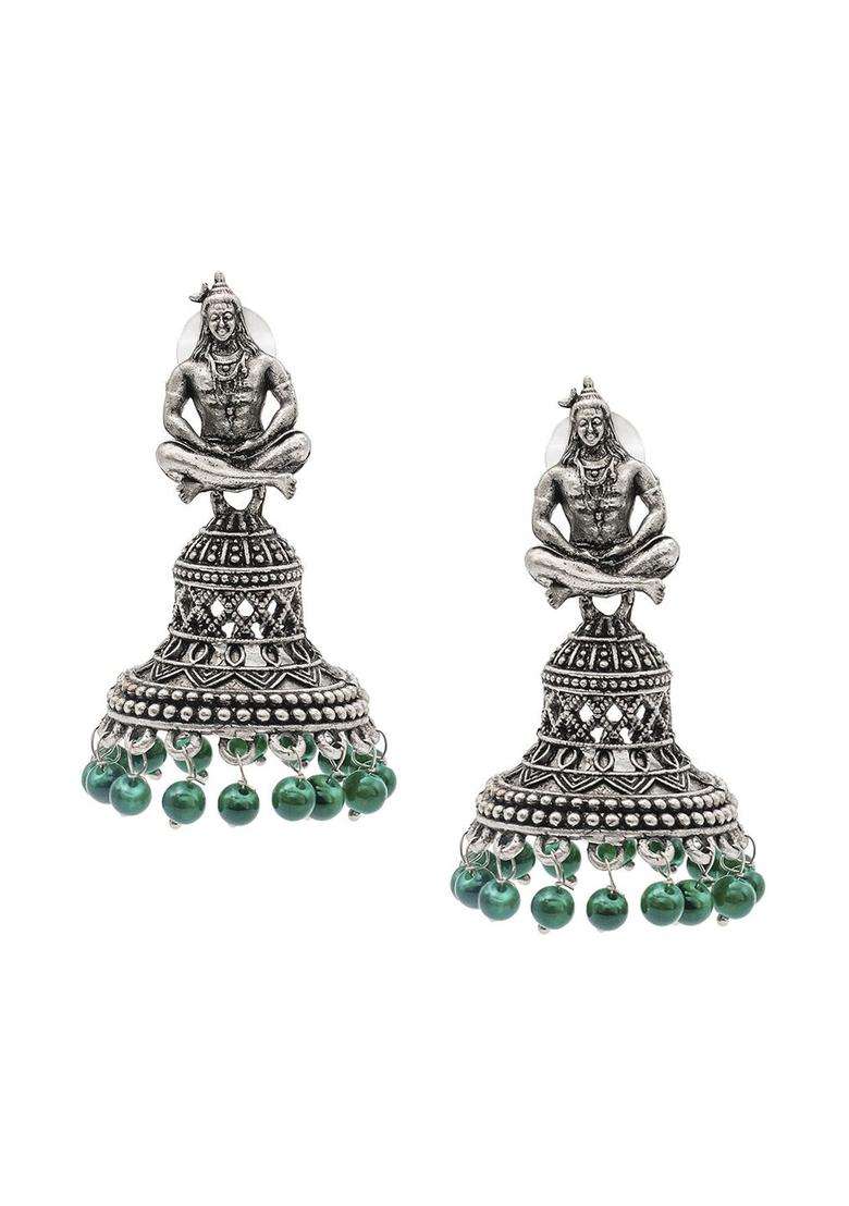 Silver-Plated Contemporary Jhumkas Earrings with CZ Stone for Women | Traditional Temple Jewellery for Wedding & Festive Wear | Gift for Her - Indya