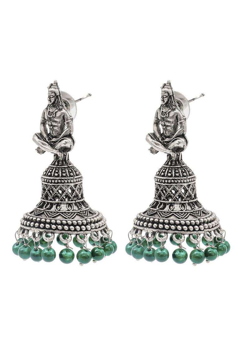Silver-Plated Contemporary Jhumkas Earrings with CZ Stone for Women | Traditional Temple Jewellery for Wedding & Festive Wear | Gift for Her - Indya