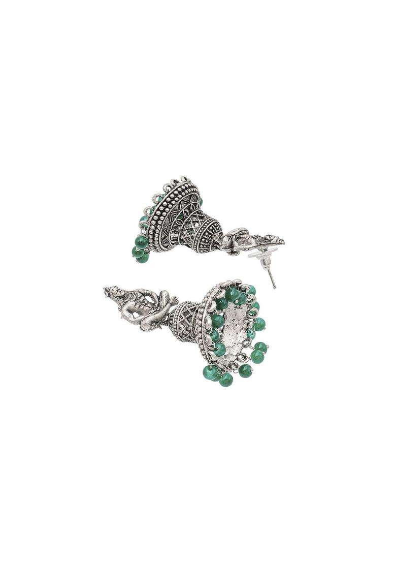 Silver-Plated Contemporary Jhumkas Earrings with CZ Stone for Women | Traditional Temple Jewellery for Wedding & Festive Wear | Gift for Her - Indya