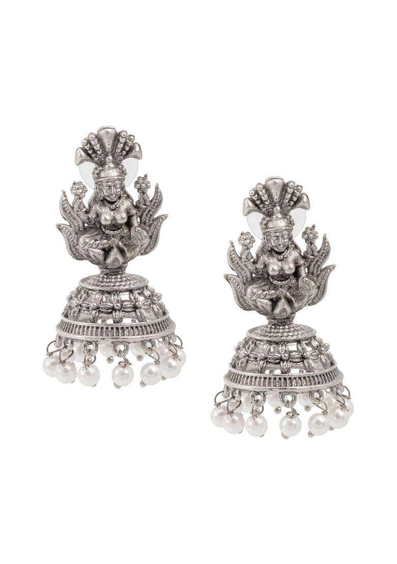 Silver-Plated Contemporary Jhumkas Earrings for Women | Traditional Temple Jewellery for Wedding & Festive Wear | Gift for Her - Indya