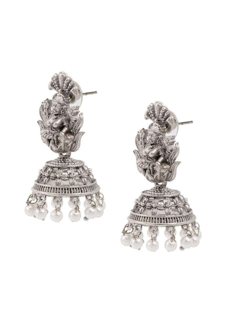 Silver-Plated Contemporary Jhumkas Earrings for Women | Traditional Temple Jewellery for Wedding & Festive Wear | Gift for Her - Indya