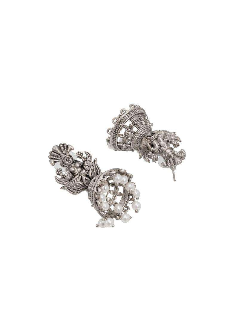 Silver-Plated Contemporary Jhumkas Earrings for Women | Traditional Temple Jewellery for Wedding & Festive Wear | Gift for Her - Indya