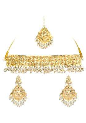 White Brass Gold-Plated Necklace Set for Women | Traditional Temple Jewellery for Wedding & Festive Wear | Gift for Her