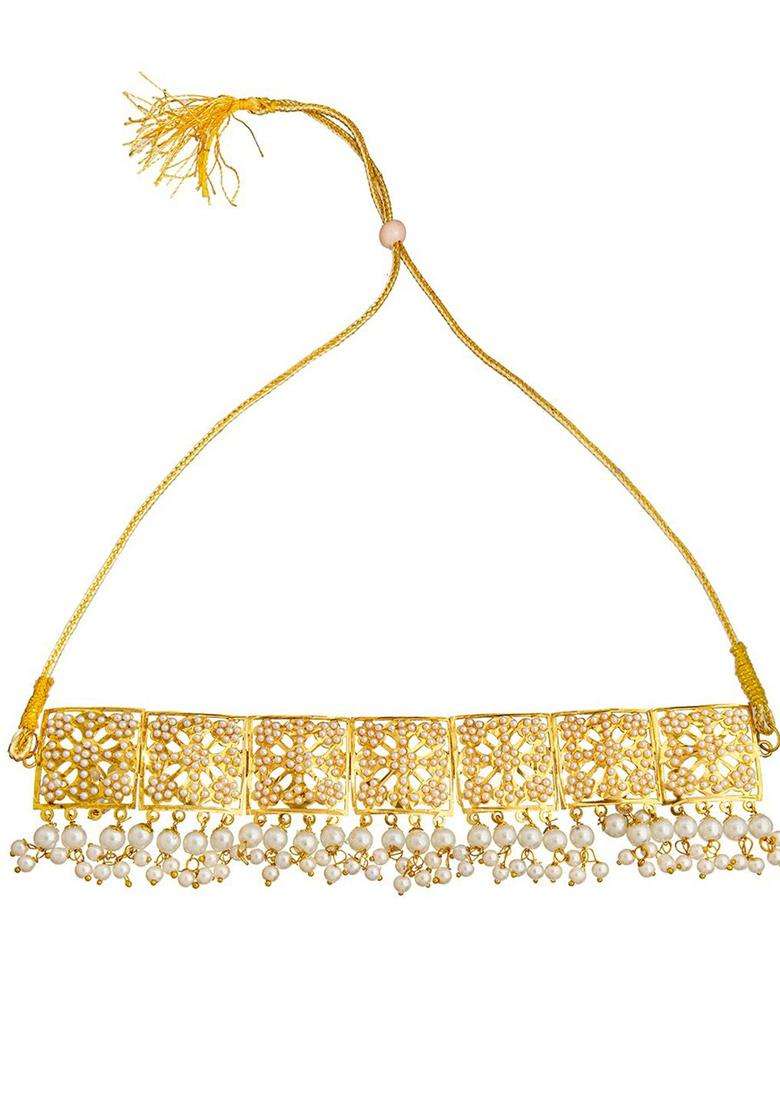 White Brass Gold-Plated Necklace Set for Women | Traditional Temple Jewellery for Wedding & Festive Wear | Gift for Her - Indya