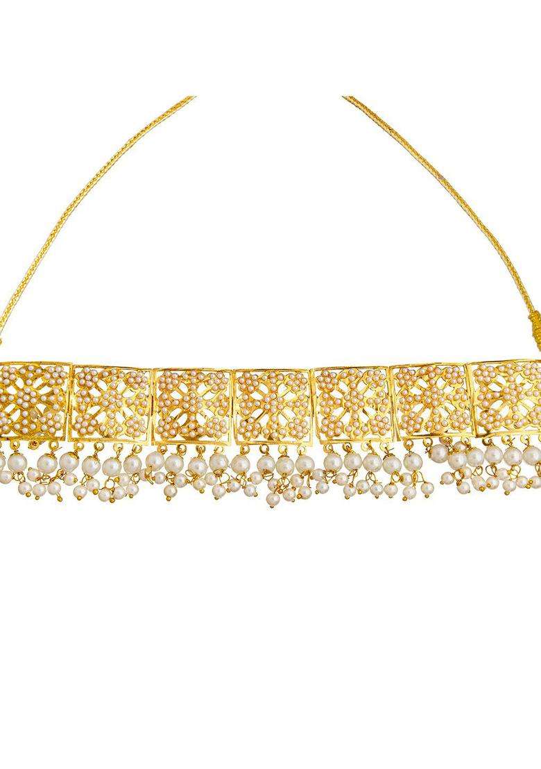 White Brass Gold-Plated Necklace Set for Women | Traditional Temple Jewellery for Wedding & Festive Wear | Gift for Her - Indya