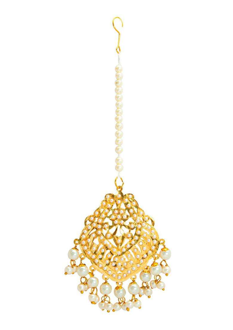 White Brass Gold-Plated Necklace Set for Women | Traditional Temple Jewellery for Wedding & Festive Wear | Gift for Her - Indya