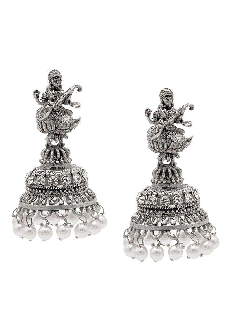 Silver-Plated Classic Jhumkas Earrings for Women | Traditional Temple Jewellery for Wedding & Festive Wear | Gift for Her - Indya