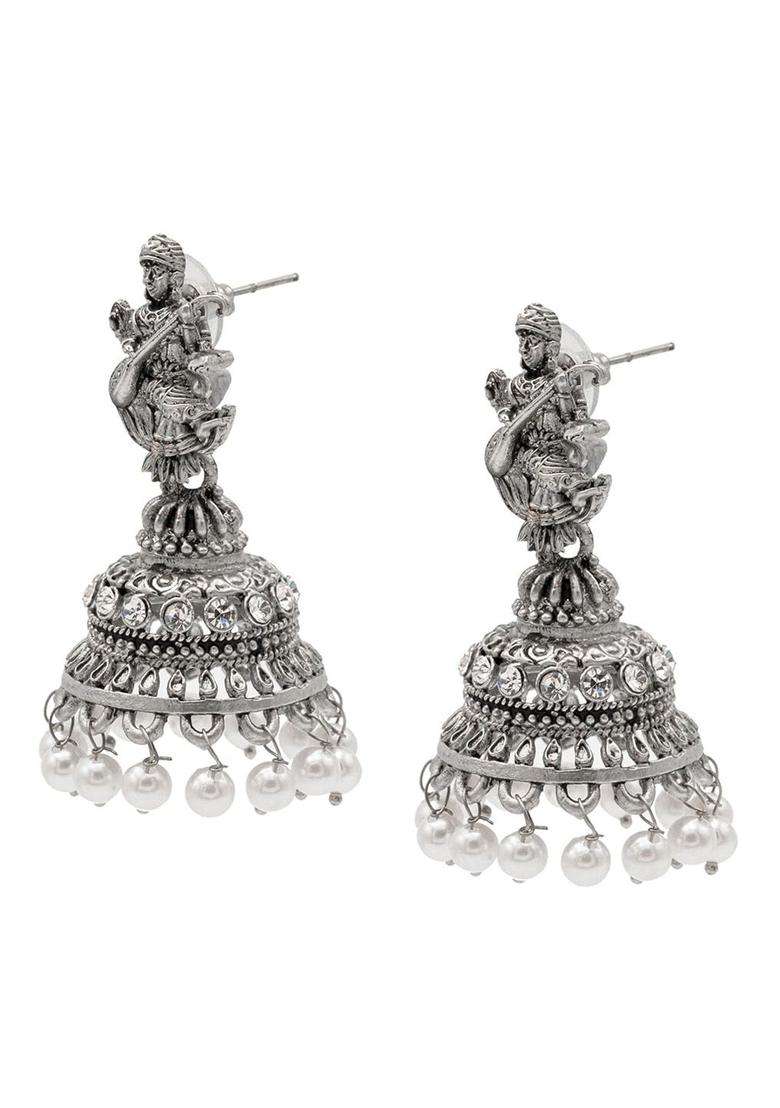 Silver-Plated Classic Jhumkas Earrings for Women | Traditional Temple Jewellery for Wedding & Festive Wear | Gift for Her - Indya