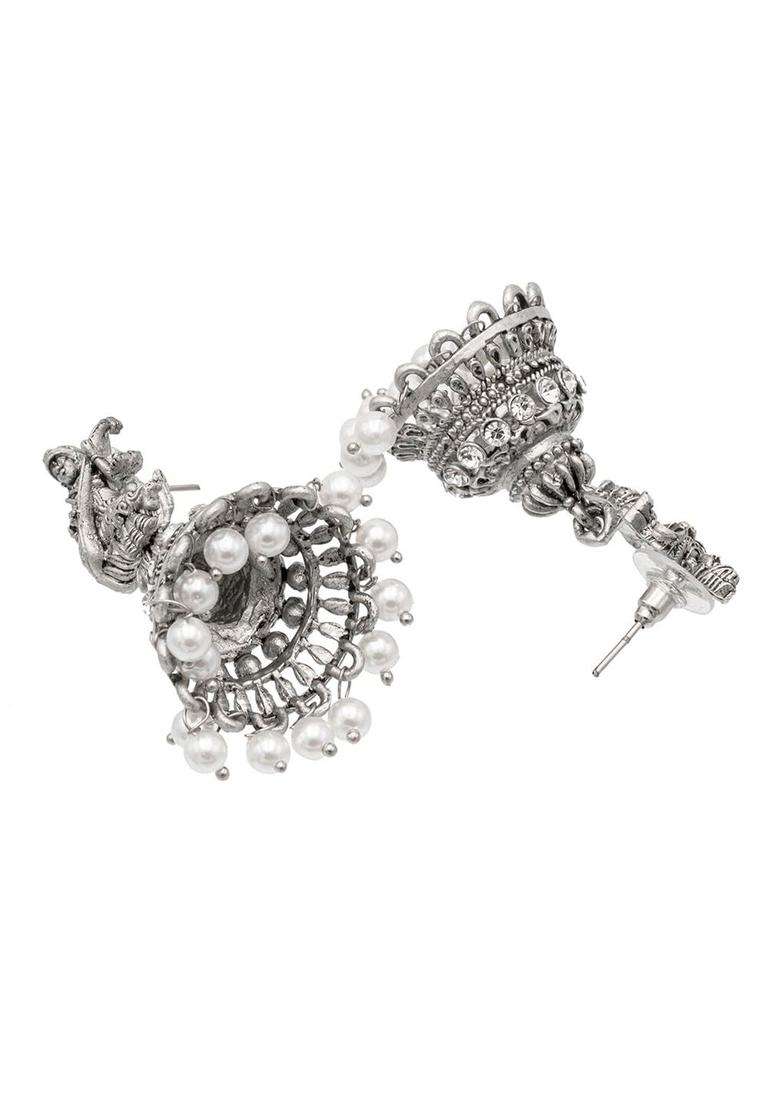 Silver-Plated Classic Jhumkas Earrings for Women | Traditional Temple Jewellery for Wedding & Festive Wear | Gift for Her - Indya