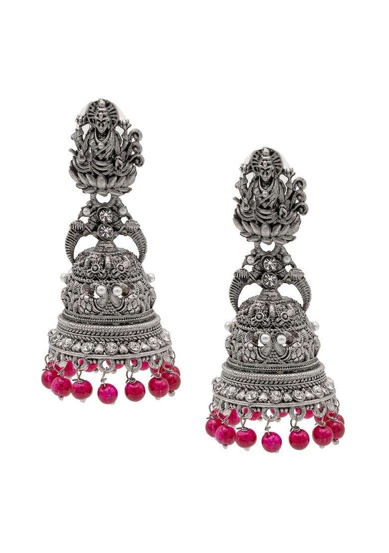 Silver-Plated Oxidised Temple Contemporary Jhumkas for Women | Traditional Temple Jewellery for Wedding & Festive Wear | Gift for Her - Indya
