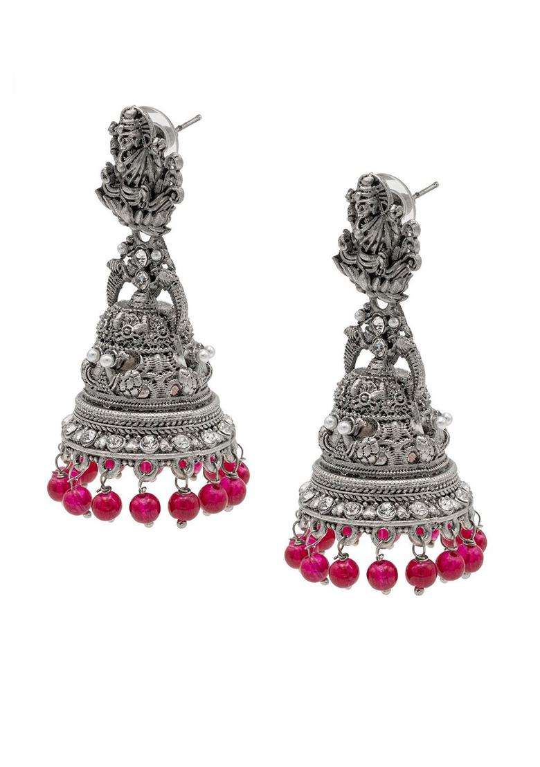Silver-Plated Oxidised Temple Contemporary Jhumkas for Women | Traditional Temple Jewellery for Wedding & Festive Wear | Gift for Her - Indya