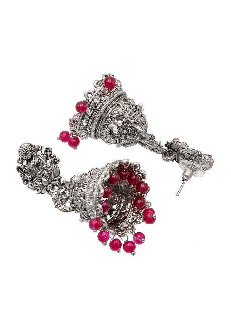 Silver-Plated Oxidised Temple Contemporary Jhumkas for Women | Traditional Temple Jewellery for Wedding & Festive Wear | Gift for Her - Indya