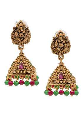 Gold-Plated Temple Contemporary Jhumkas for Women | Traditional Temple Jewellery for Wedding & Festive Wear | Gift for Her