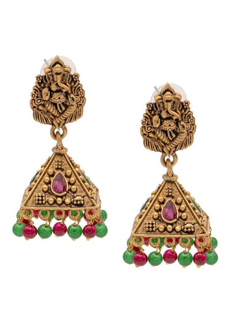 Gold-Plated Temple Contemporary Jhumkas for Women | Traditional Temple Jewellery for Wedding & Festive Wear | Gift for Her - Indya