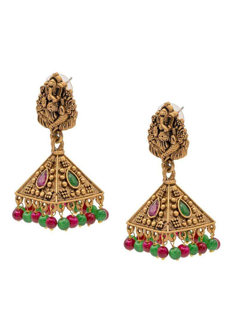Gold-Plated Temple Contemporary Jhumkas for Women | Traditional Temple Jewellery for Wedding & Festive Wear | Gift for Her - Indya