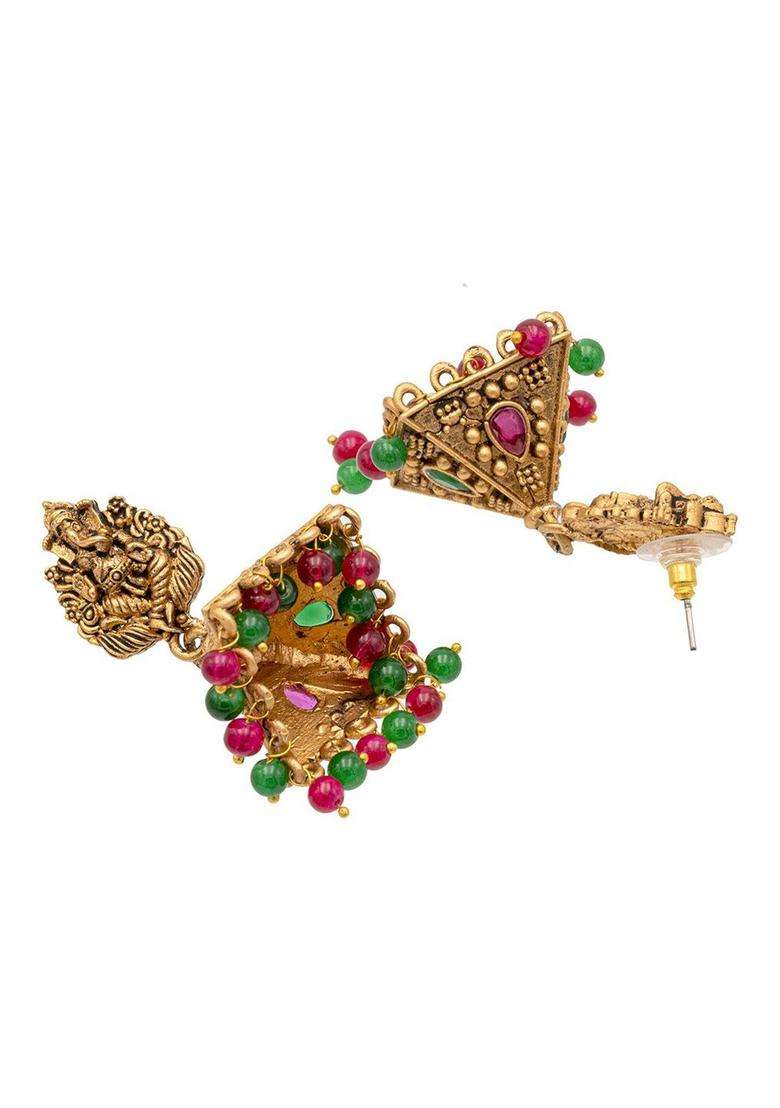 Gold-Plated Temple Contemporary Jhumkas for Women | Traditional Temple Jewellery for Wedding & Festive Wear | Gift for Her - Indya