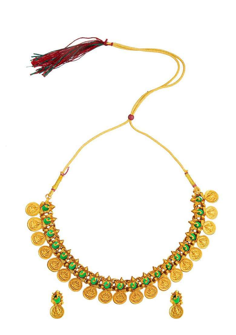 Gold-Plated Temple Choker Stone Studded Jewellery Set for Women | Traditional Temple Jewellery for Wedding & Festive Wear | Gift for Her - Indya