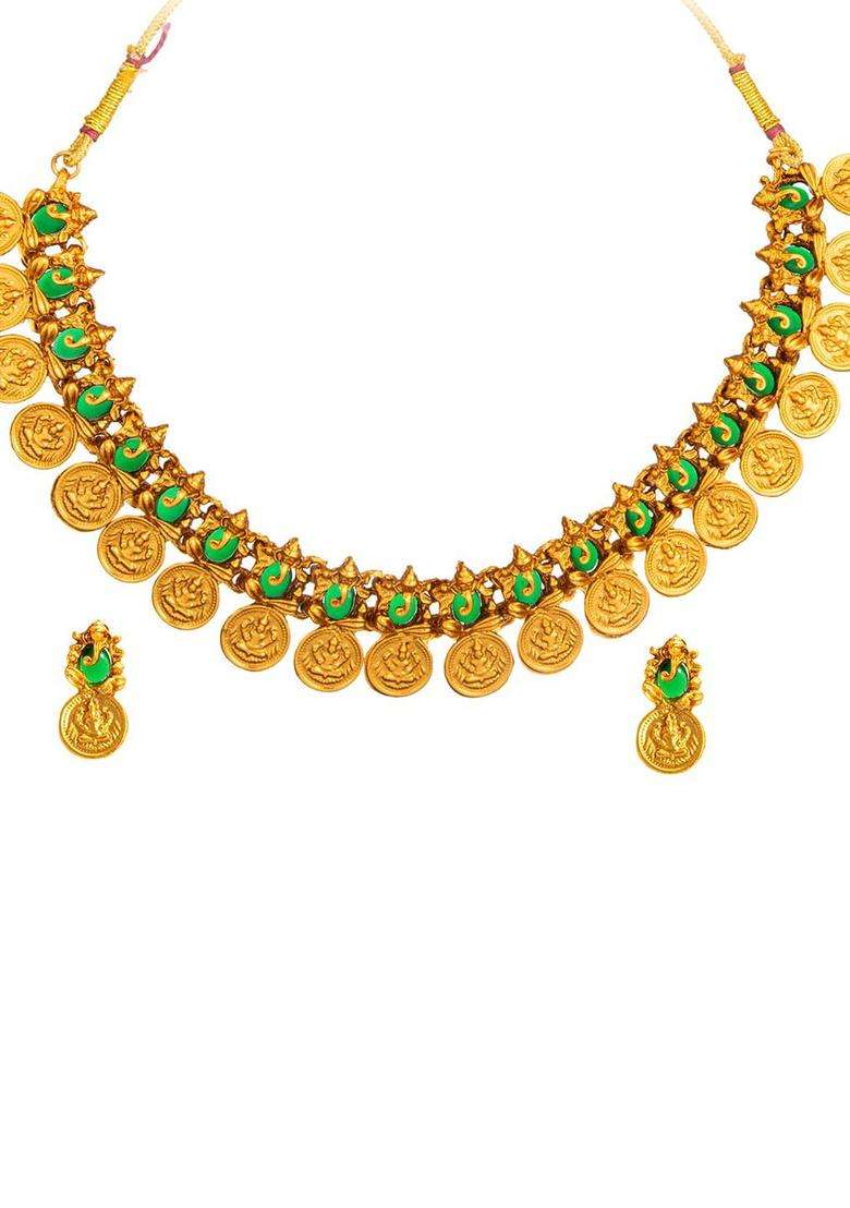 Gold-Plated Temple Choker Stone Studded Jewellery Set for Women | Traditional Temple Jewellery for Wedding & Festive Wear | Gift for Her - Indya