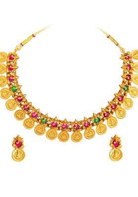 Gold-Plated Temple Choker Stone Studded Jewellery Set for Women | Traditional Temple Jewellery for Wedding & Festive Wear | Gift for Her
