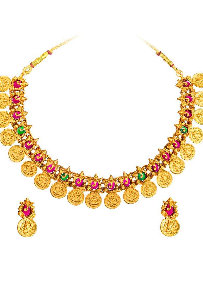 Gold-Plated Temple Choker Stone Studded Jewellery Set for Women | Traditional Temple Jewellery for Wedding & Festive Wear | Gift for Her - Indya