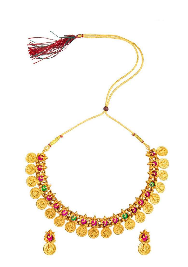 Gold-Plated Temple Choker Stone Studded Jewellery Set for Women | Traditional Temple Jewellery for Wedding & Festive Wear | Gift for Her - Indya