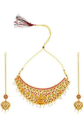 Gold-Plated Kundan-Studded & Pearl-Beaded Jewellery Set for Women | Traditional Temple Jewellery for Wedding & Festive Wear | Gift for Her
