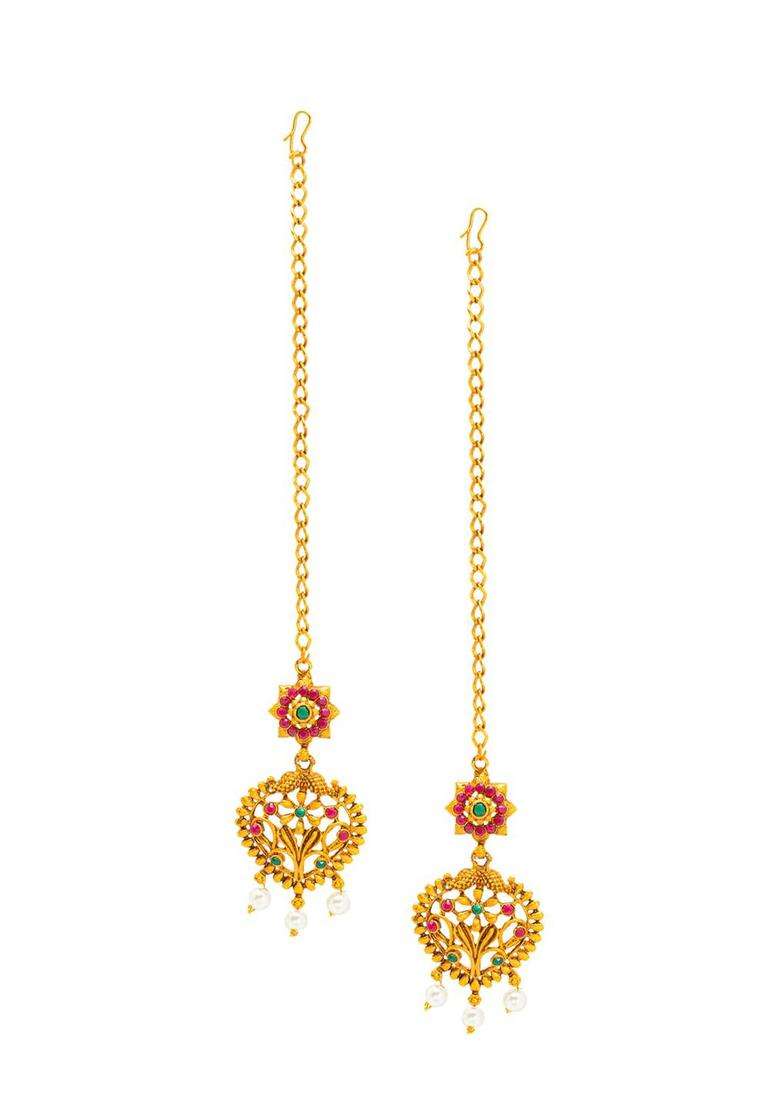 Gold-Plated Kundan-Studded & Pearl-Beaded Jewellery Set for Women | Traditional Temple Jewellery for Wedding & Festive Wear | Gift for Her - Indya