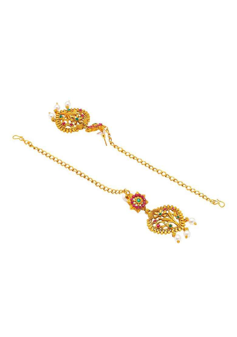 Gold-Plated Kundan-Studded & Pearl-Beaded Jewellery Set for Women | Traditional Temple Jewellery for Wedding & Festive Wear | Gift for Her - Indya
