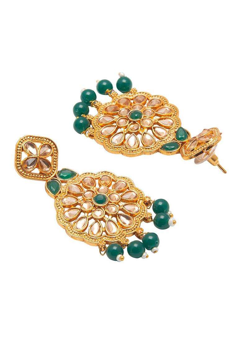 Shining Jewel-By Shivansh Gold-Plated Green Kundan Studded & Pearl Beaded Jewellery Set for Women | Traditional Temple Jewellery for Wedding & Festive Wear | Gift for Her - Indya