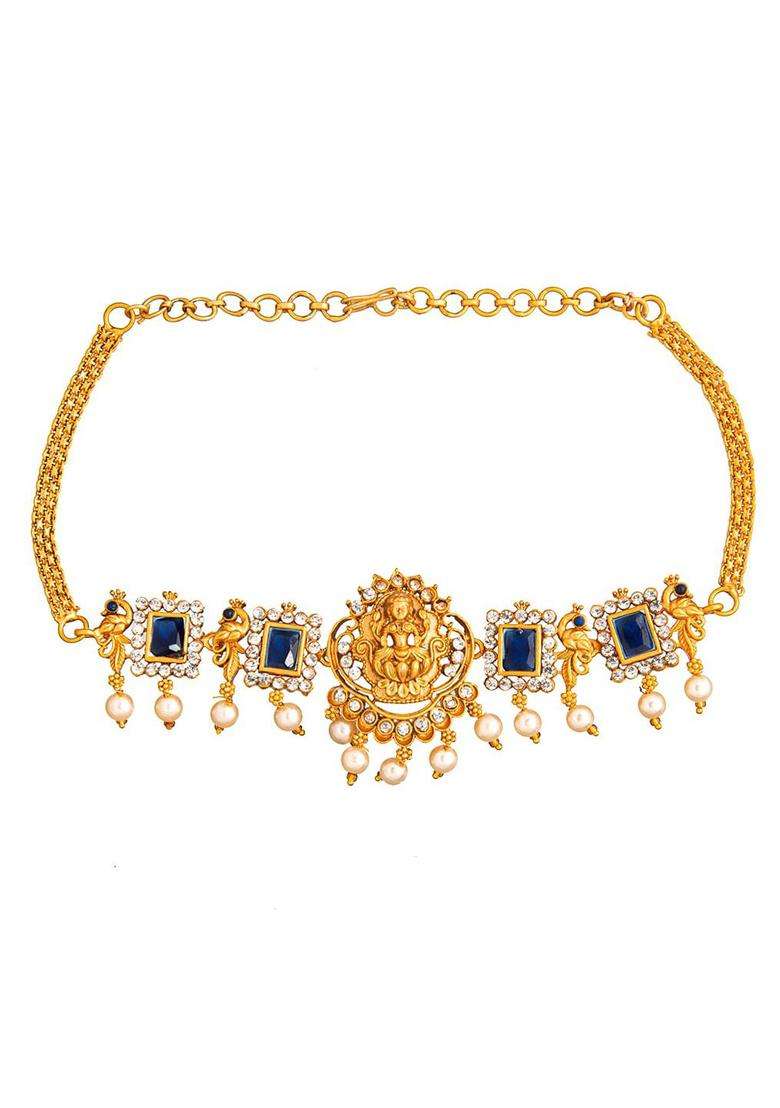 Gold-Plated Blue & White Stone Studded Beaded Jewellery Set for Women | Traditional Temple Jewellery for Wedding & Festive Wear | Gift for Her - Indya