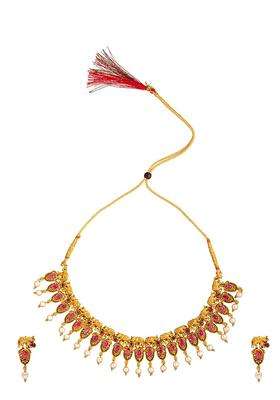 Gold-Plated Stone-Studded & Beaded Temple Choker Jewellery Set for Women | Traditional Temple Jewellery for Wedding & Festive Wear | Gift for Her