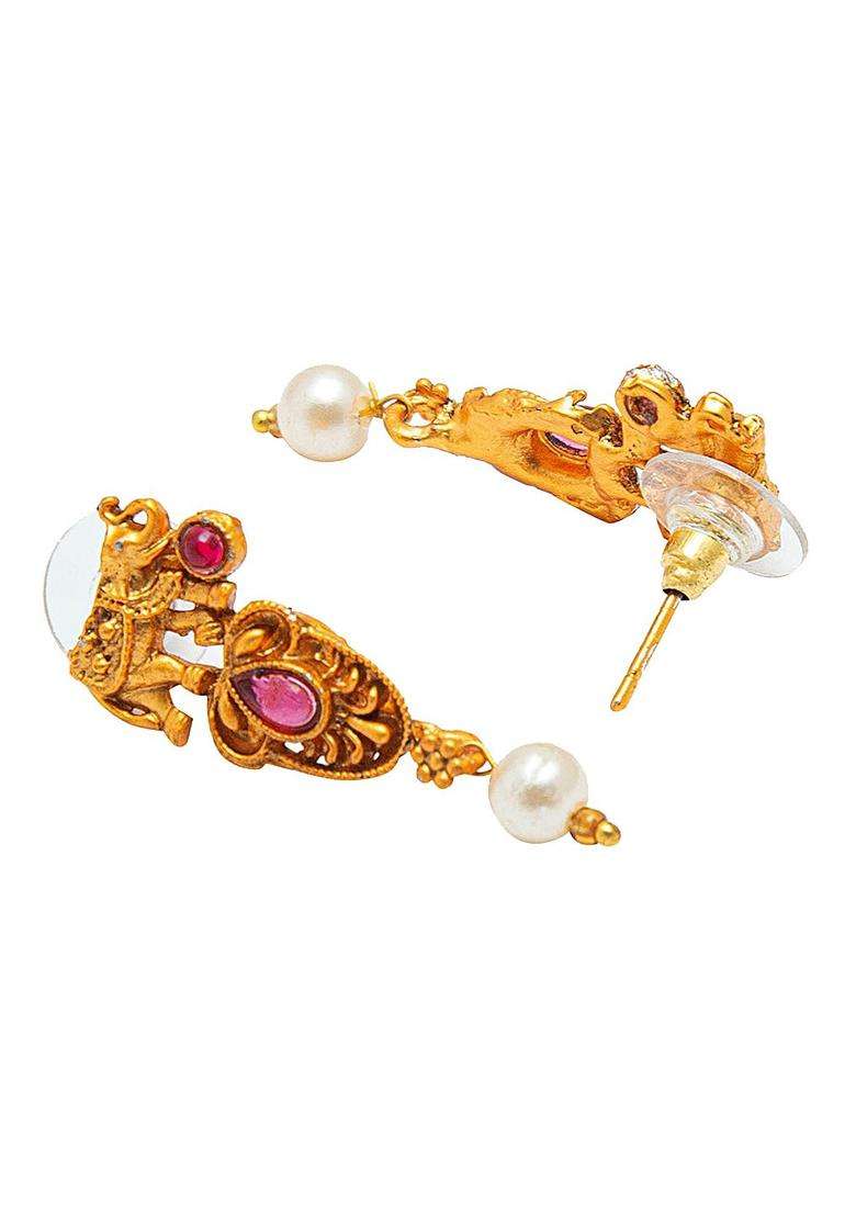 Gold-Plated Stone-Studded & Beaded Temple Choker Jewellery Set for Women | Traditional Temple Jewellery for Wedding & Festive Wear | Gift for Her - Indya