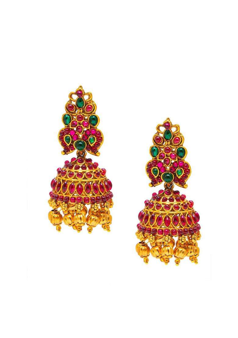 Gold-Plated Stone Studded Temple Necklace & Earrings Set for Women | Traditional Temple Jewellery for Wedding & Festive Wear | Gift for Her - Indya
