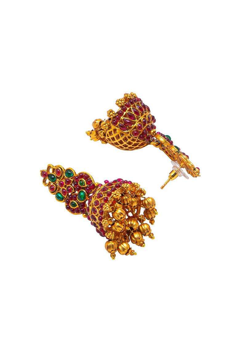 Gold-Plated Stone Studded Temple Necklace & Earrings Set for Women | Traditional Temple Jewellery for Wedding & Festive Wear | Gift for Her - Indya