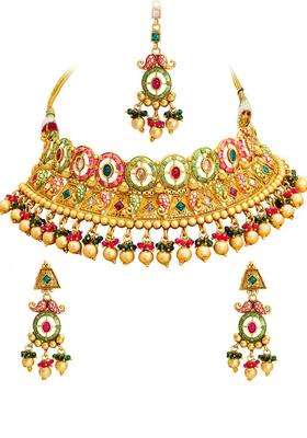 Gold-Plated Stone-Studded & Beaded Jewellery Set for Women | Traditional Temple Jewellery for Wedding & Festive Wear | Gift for Her