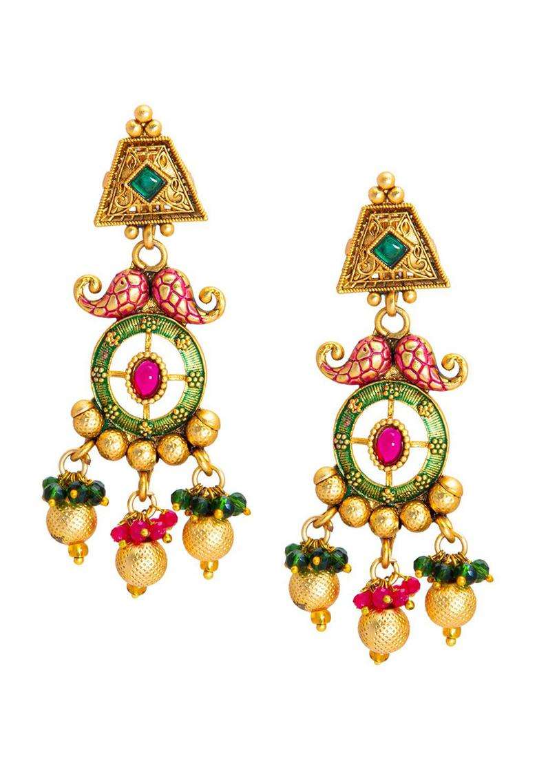 Gold-Plated Stone-Studded & Beaded Jewellery Set for Women | Traditional Temple Jewellery for Wedding & Festive Wear | Gift for Her - Indya