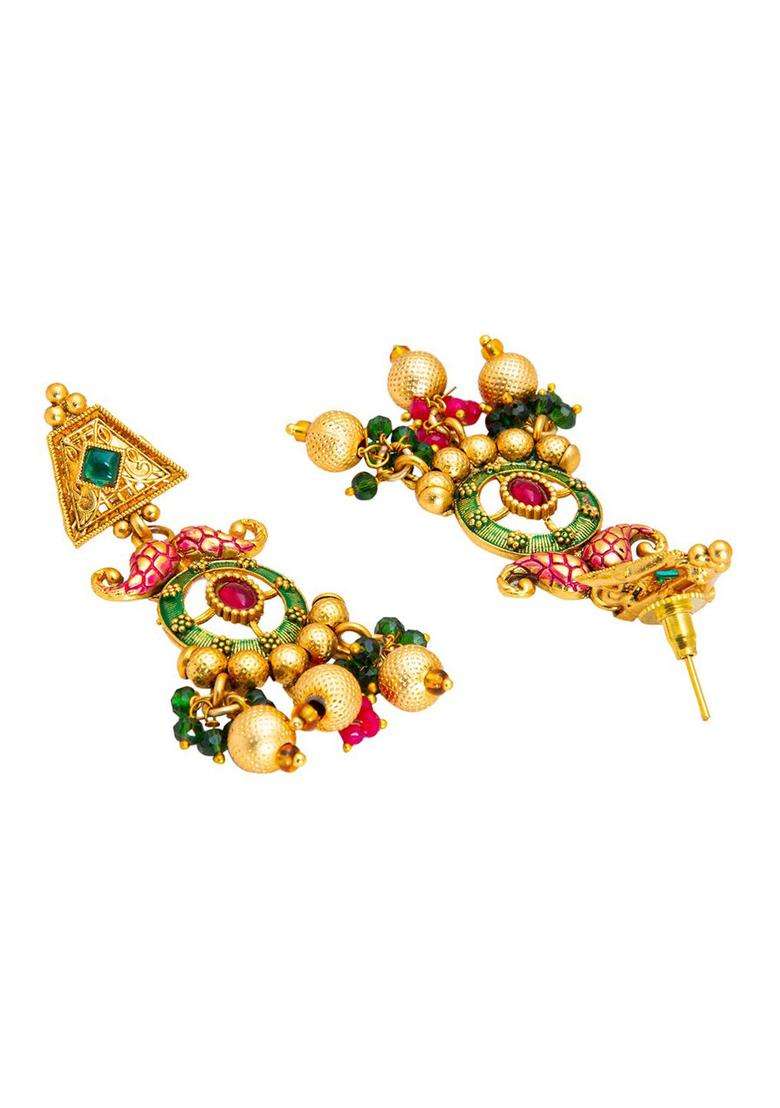 Gold-Plated Stone-Studded & Beaded Jewellery Set for Women | Traditional Temple Jewellery for Wedding & Festive Wear | Gift for Her - Indya