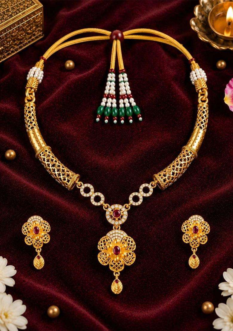 Gold-Plated Temple Necklace for Women | Traditional Temple Jewellery for Wedding & Festive Wear | Gift for Her - Indya