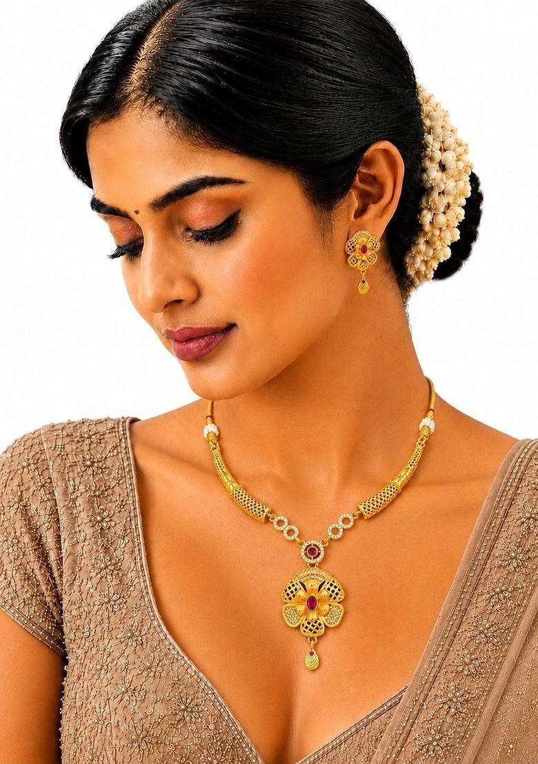 Gold-Plated Temple Necklace for Women | Traditional Temple Jewellery for Wedding & Festive Wear | Gift for Her - Indya