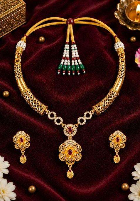 Gold-Plated Temple Necklace for Women | Traditional Temple Jewellery for Wedding & Festive Wear | Gift for Her