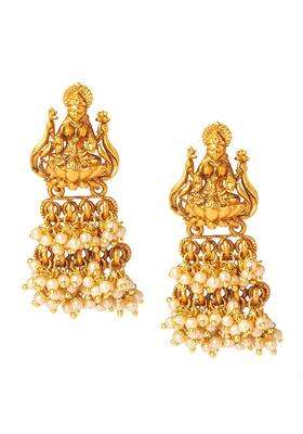 Gold-Toned Contemporary Jhumkas Earrings with Pearl for Women | Traditional Temple Jewellery for Wedding & Festive Wear | Gift for Her