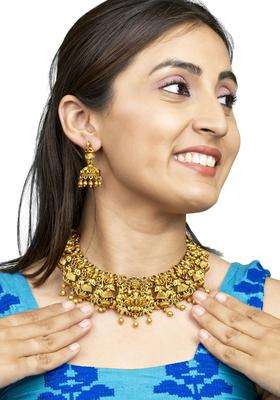 Gold-Plated Stone-Studded & Beaded Temple Jewellery Set for Women | Traditional Temple Jewellery for Wedding & Festive Wear | Gift for Her