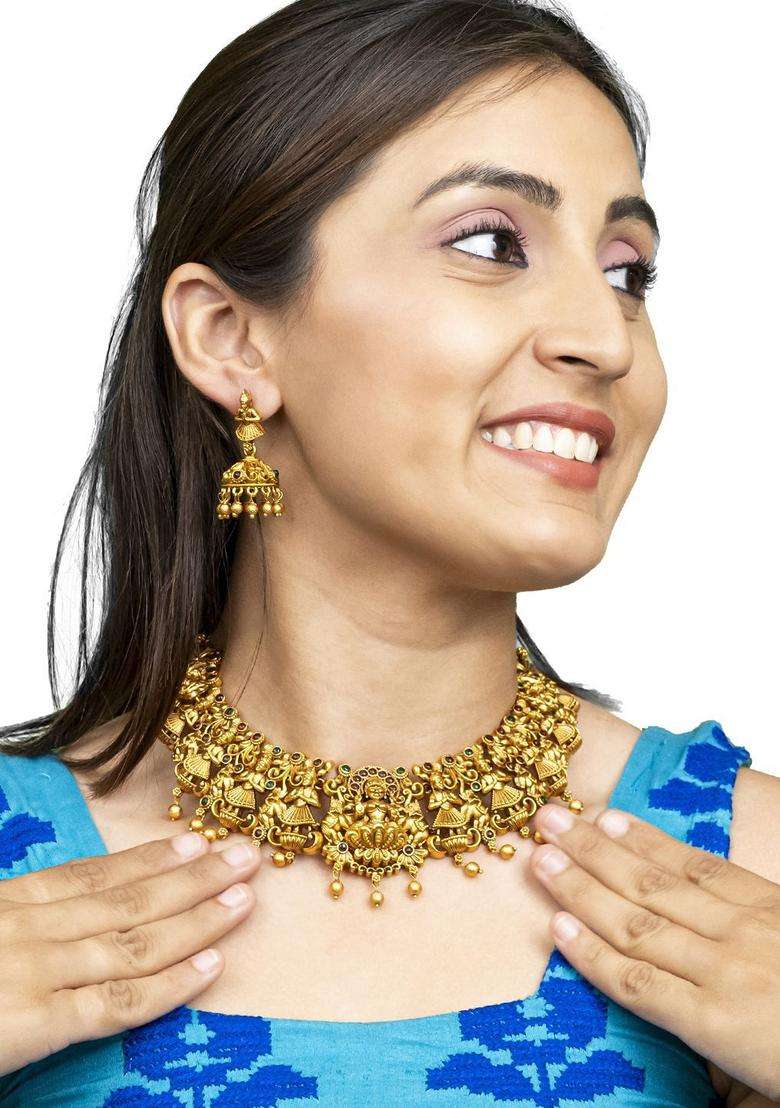 Gold-Plated Stone-Studded & Beaded Temple Jewellery Set for Women | Traditional Temple Jewellery for Wedding & Festive Wear | Gift for Her - Indya