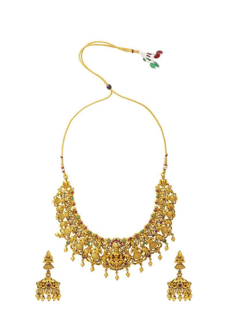 Gold-Plated Stone-Studded & Beaded Temple Jewellery Set for Women | Traditional Temple Jewellery for Wedding & Festive Wear | Gift for Her - Indya