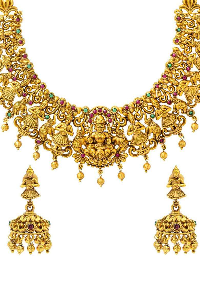 Gold-Plated Stone-Studded & Beaded Temple Jewellery Set for Women | Traditional Temple Jewellery for Wedding & Festive Wear | Gift for Her - Indya