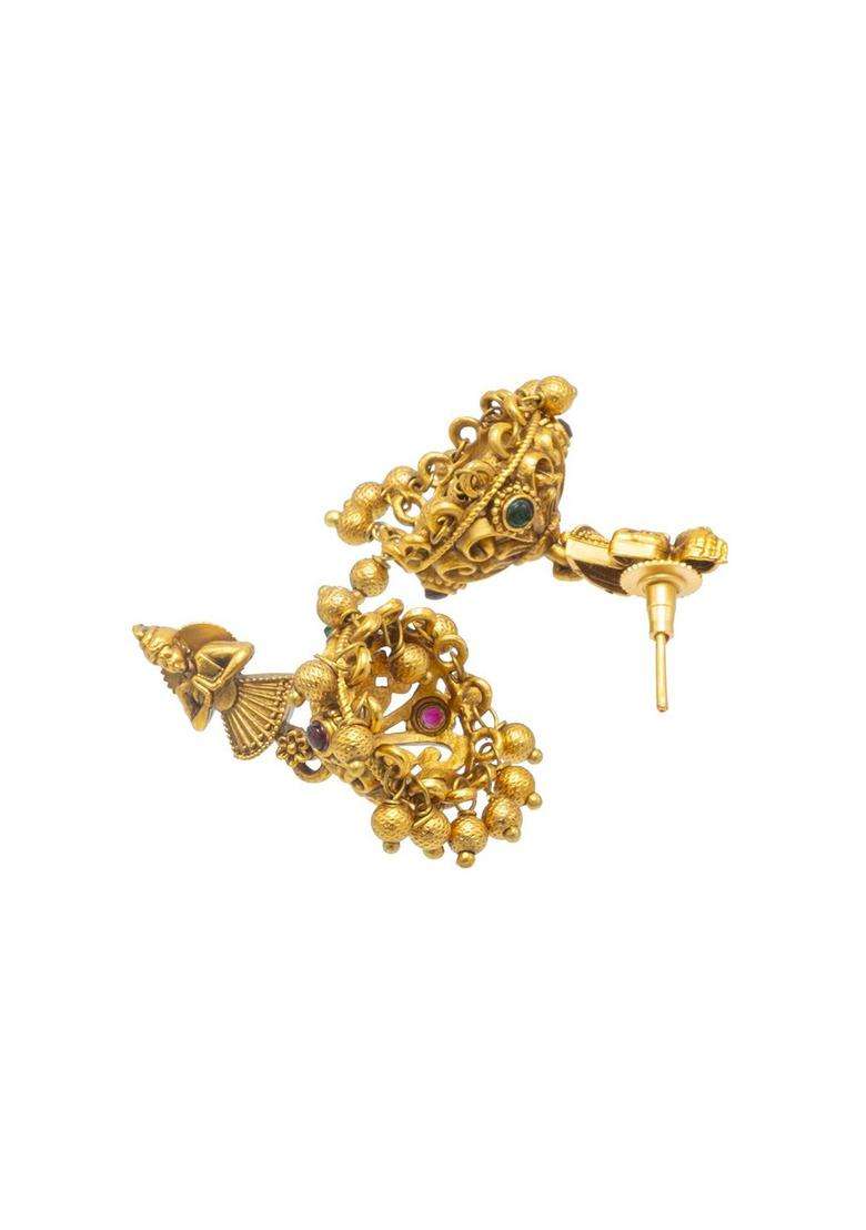Gold-Plated Stone-Studded & Beaded Temple Jewellery Set for Women | Traditional Temple Jewellery for Wedding & Festive Wear | Gift for Her - Indya