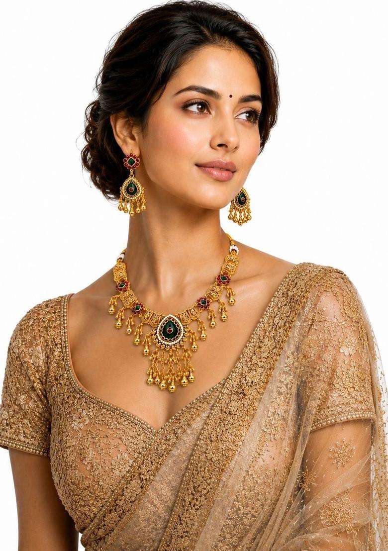 Brass Gold-Plated Temple Necklace for Women | Traditional Temple Jewellery for Wedding & Festive Wear | Gift for Her - Indya