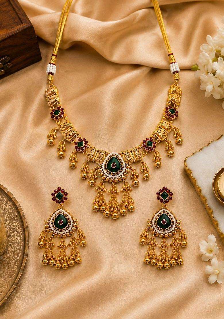 Brass Gold-Plated Temple Necklace for Women | Traditional Temple Jewellery for Wedding & Festive Wear | Gift for Her - Indya